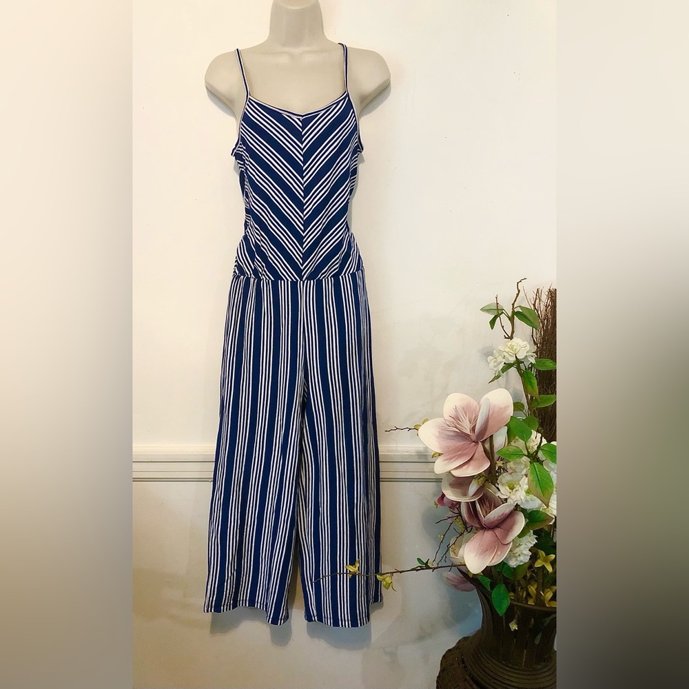 NWOT Just Be Navy and White Striped Jumpsuit Size Small